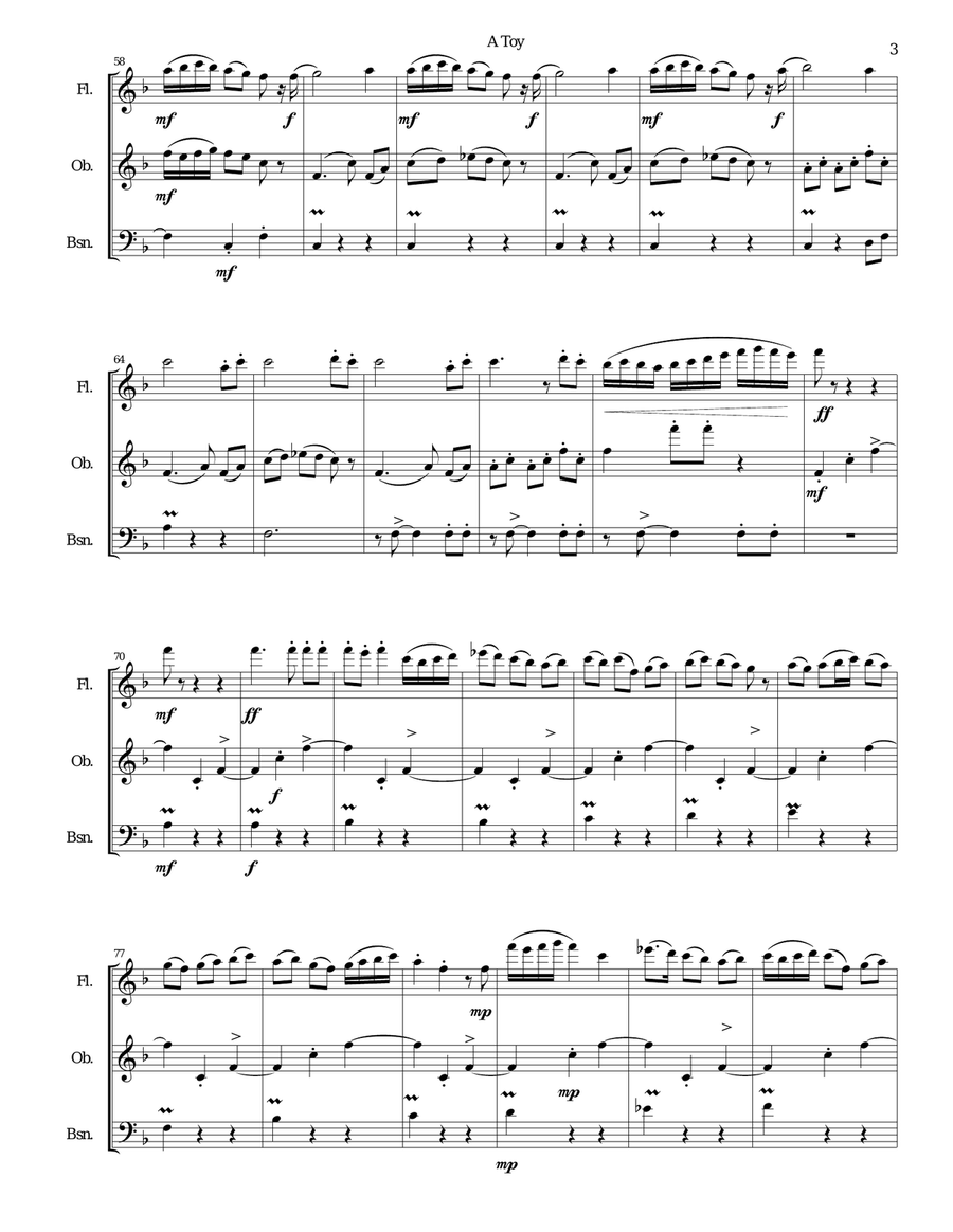 A Toy for wind trio (flute, oboe, bassoon) Woodwind Trio scores gallery preview page 3