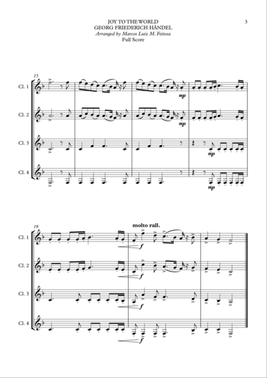 Joy To The World (Cantai Que o Salvador Chegou) - Clarinet Quartet Clarinet Quartet scores gallery preview page 5