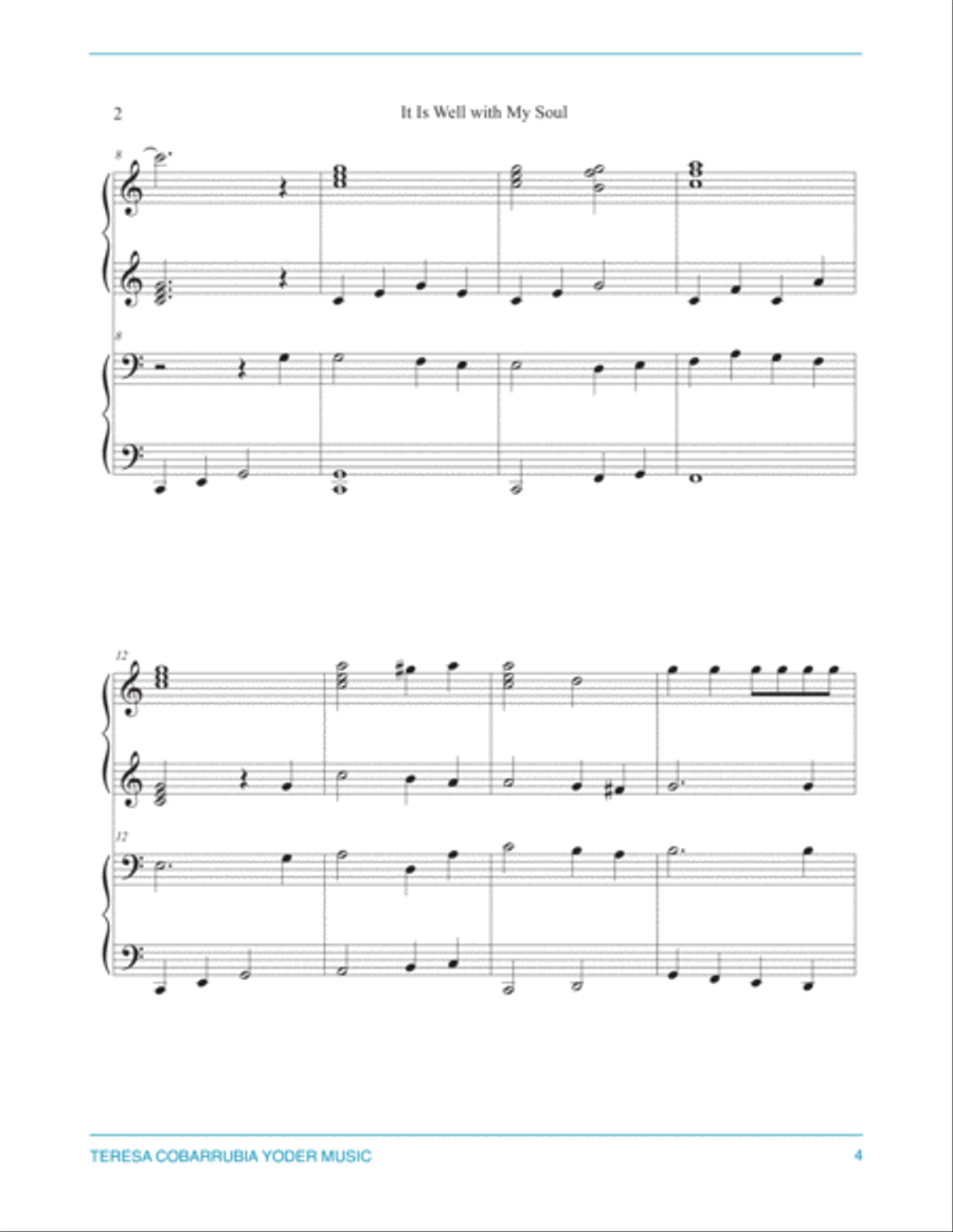 It Is Well With My Soul, Easy Piano Duet for 1 Piano/4 Hands by Teresa Cobarrubia Yoder, ASCAP Easy Piano scores gallery preview page 4