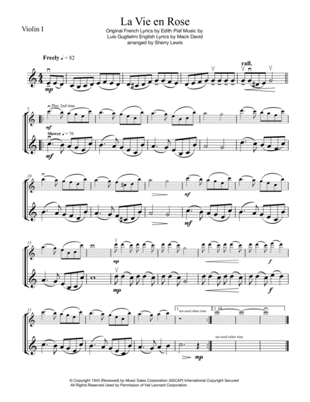 LA VIE EN ROSE String Quartet, Intermediate level image number null