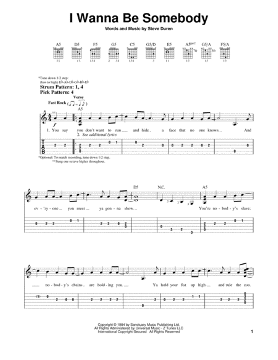 I Wanna Be Somebody Acoustic Guitar scores gallery preview page 1