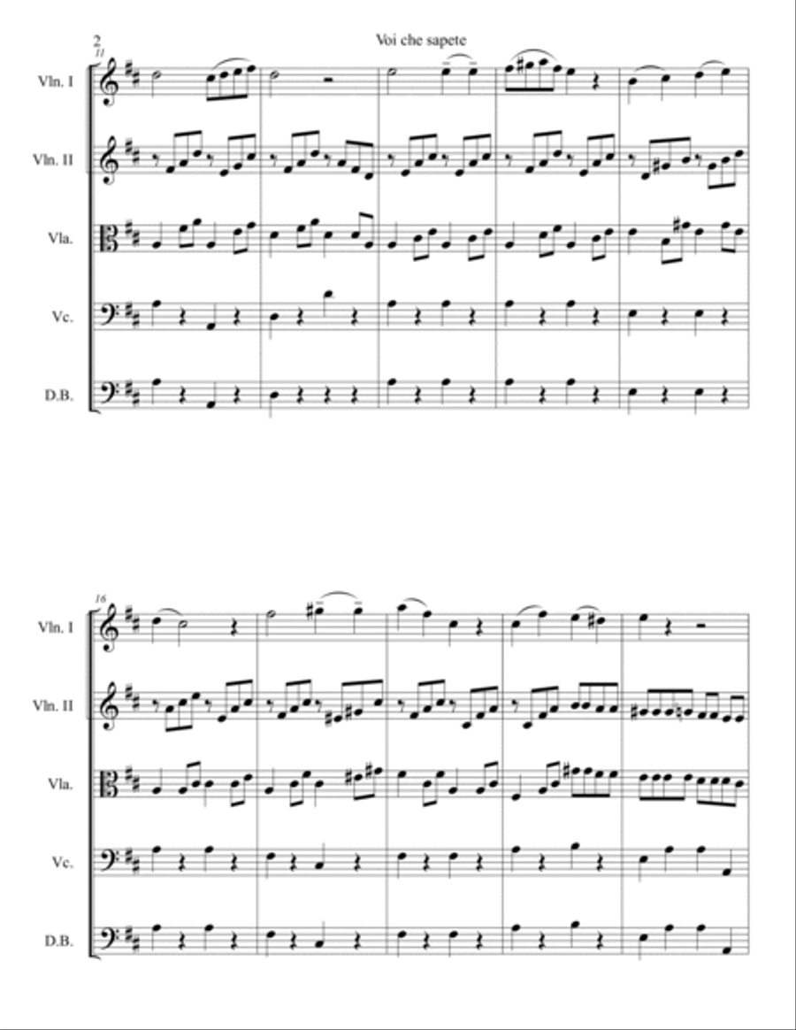 Voi che sapete, aria from The Marriage of Figaro. Easy. String orchestra. Score & parts. Chamber Music scores gallery preview page 4
