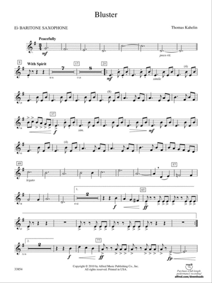 Bluster: E-flat Baritone Saxophone Concert Band scores gallery preview page 1
