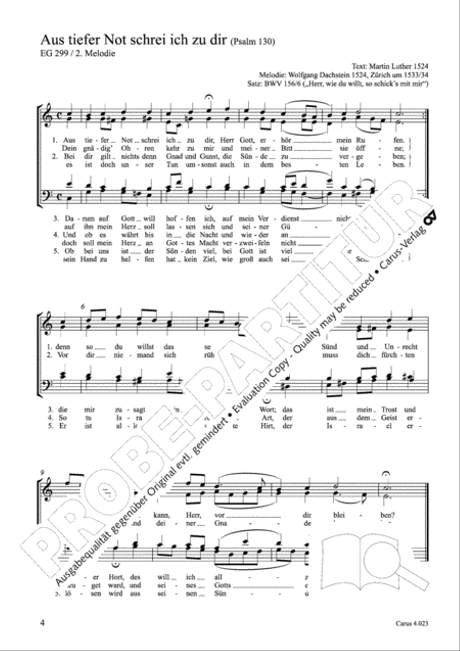 Luther Lieder in settings by J. S. Bach for mixed choir SATB 4-Part scores gallery preview page 5