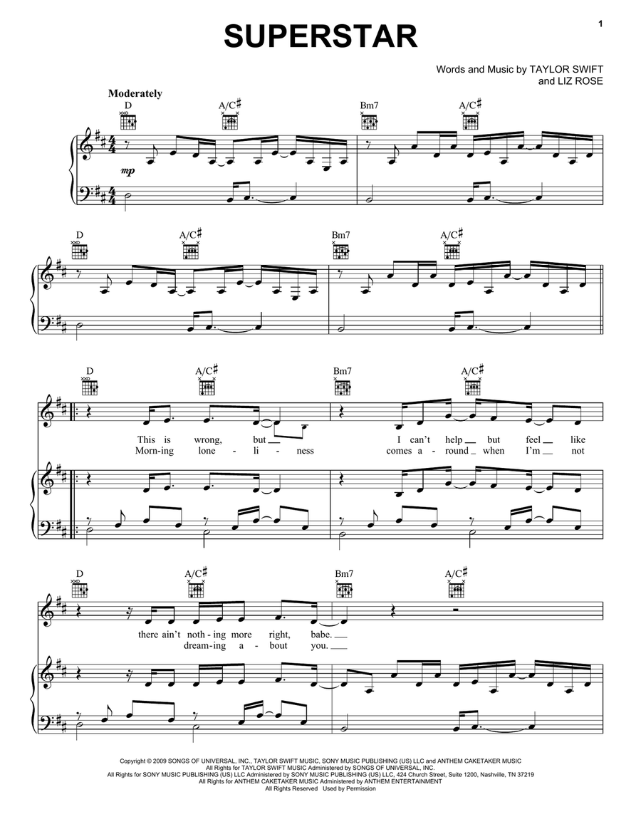 Superstar Taylor s Version by Taylor Swift Piano Vocal