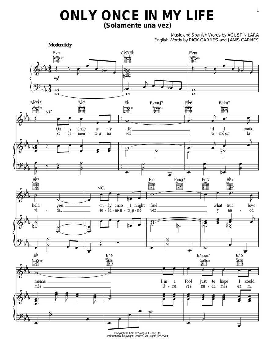 Only Once In My Life (Solamente Una Vez) Acoustic Guitar scores gallery preview page 1