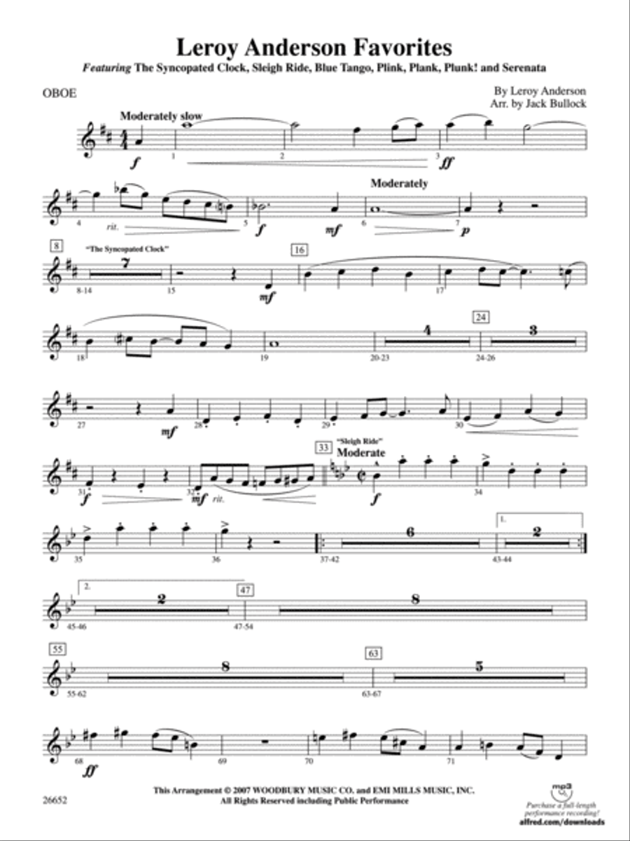 Leroy Anderson Favorites: Oboe Full Orchestra scores gallery preview page 1