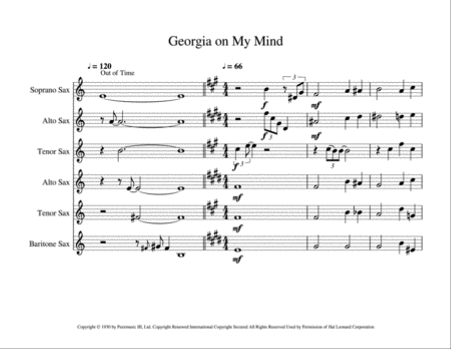 Georgia On My Mind Woodwind Quartet scores gallery preview page 1