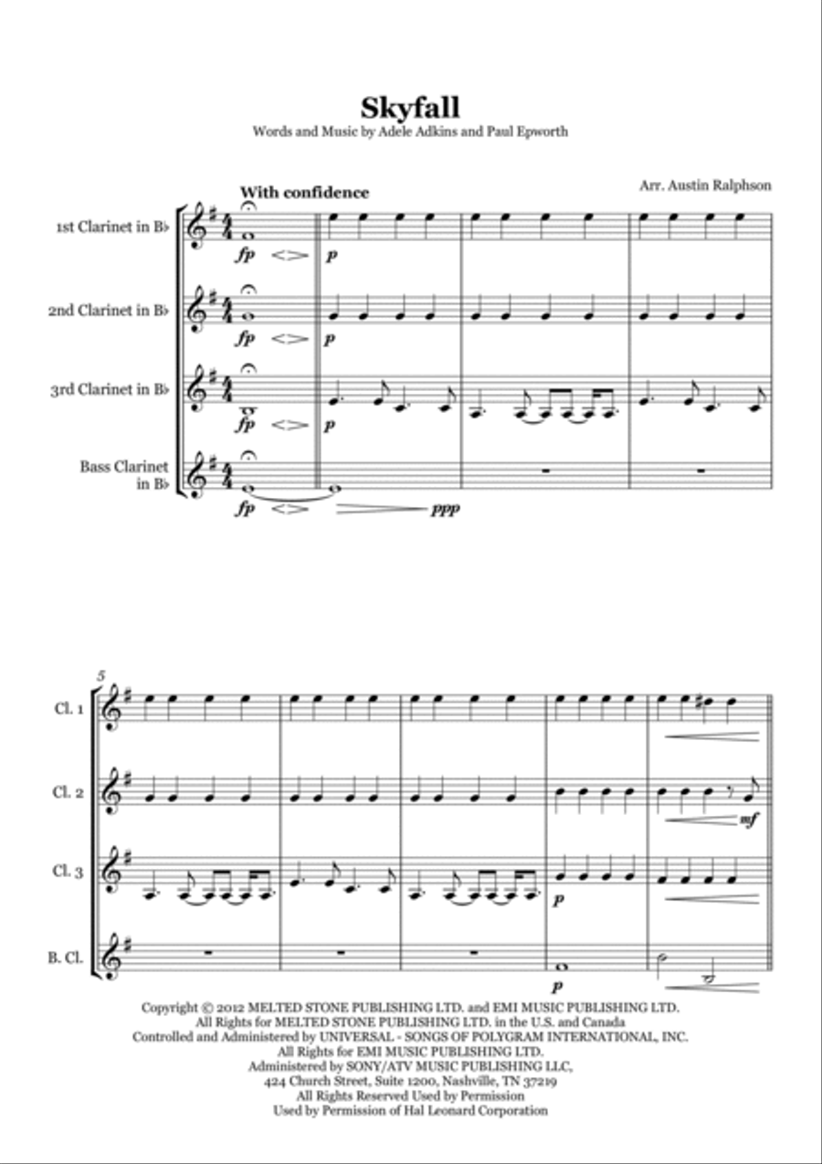 Skyfall Clarinet Quartet scores gallery preview page 5