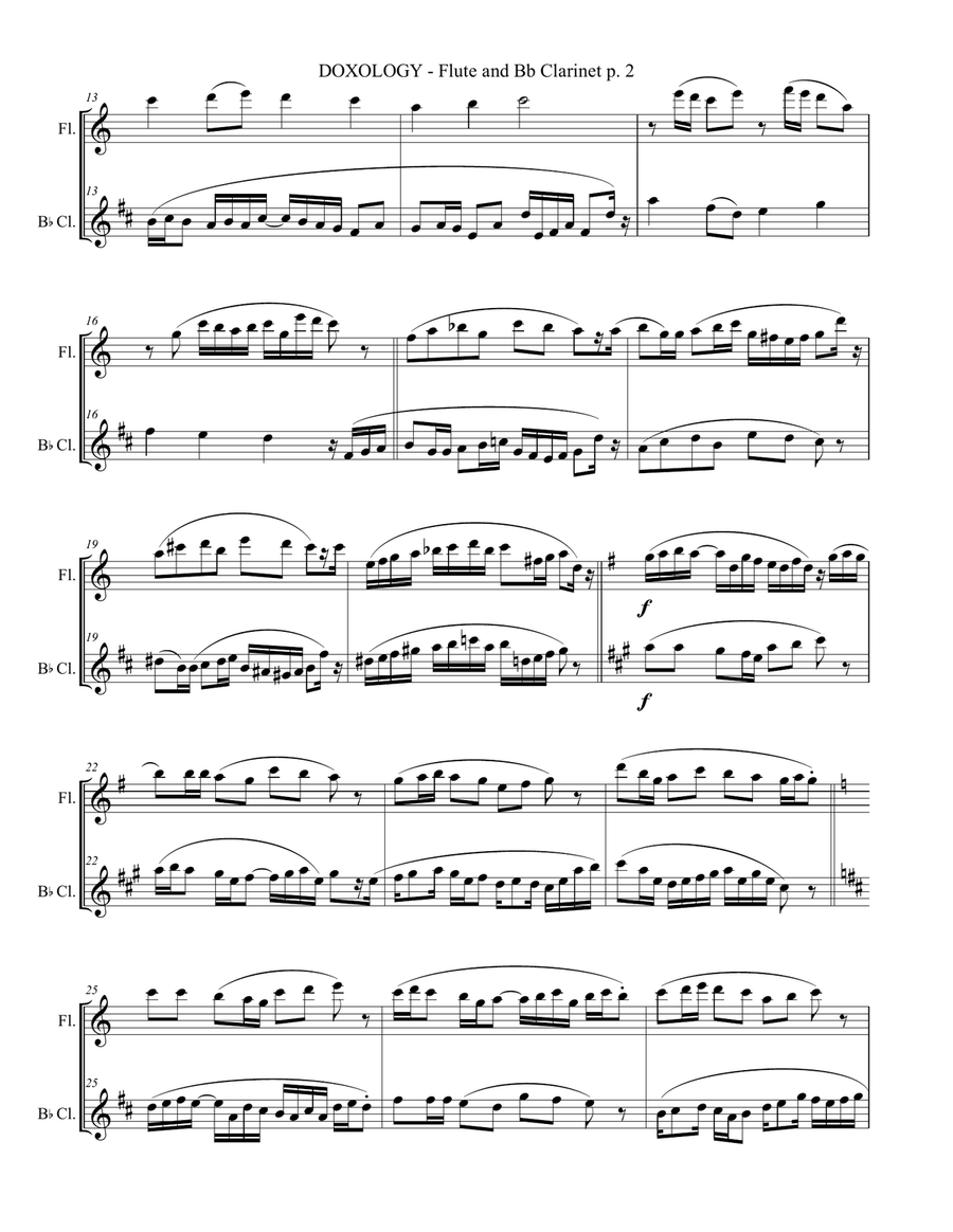 DOXOLOGY (2 Part Invention for Flute and Bb Clarinet - Score/Parts included) Woodwind Duet scores gallery preview page 3