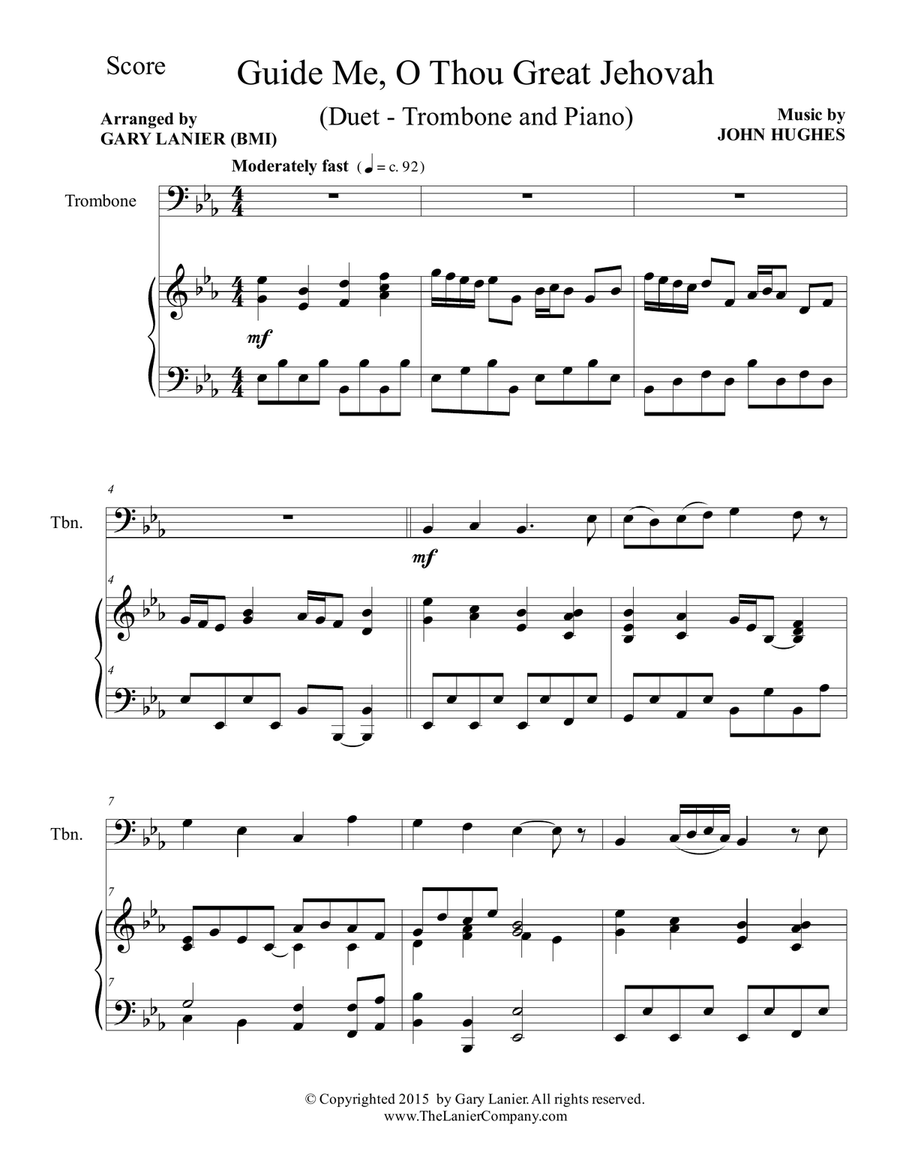 GUIDE ME, O THOU GREAT JEHOVAH (Duet – Trombone and Piano/Score and Parts) Trombone Duet scores gallery preview page 2