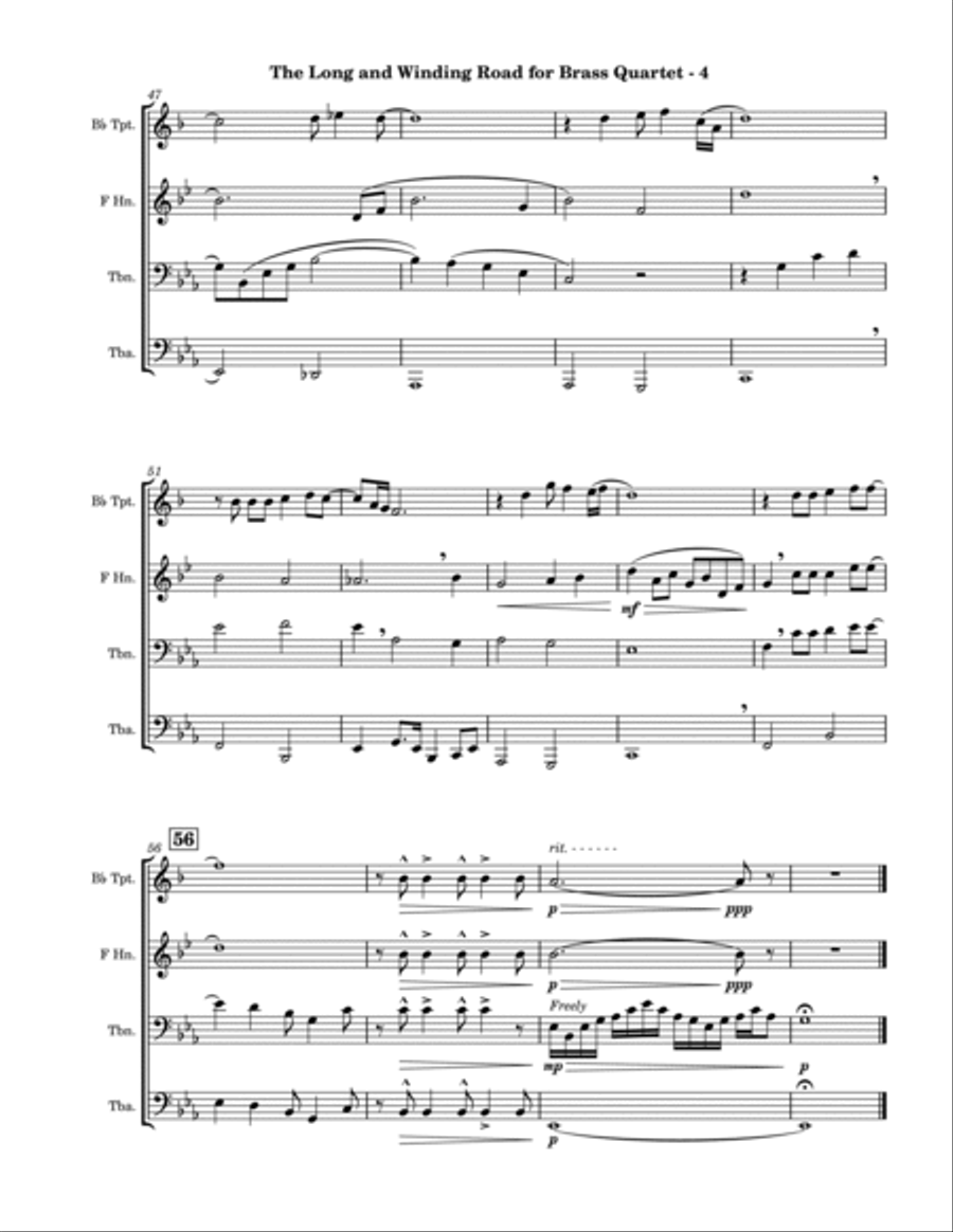 The Long And Winding Road Brass Quartet scores gallery preview page 4