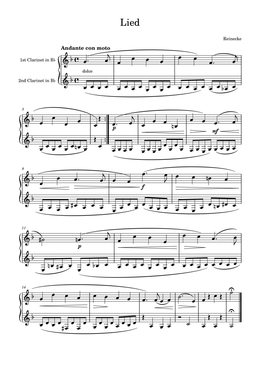 Reinecke: Lied for two clarinets Clarinet Duet scores gallery preview page 1