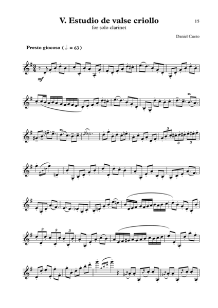 V. 'Estudio de Valse Criollo', for solo clarinet (from ESTUDIOS CRIOLLOS)