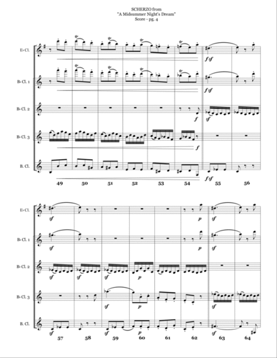 Scherzo from "A Midsummer Night's Dream" for Clarinet Quartet