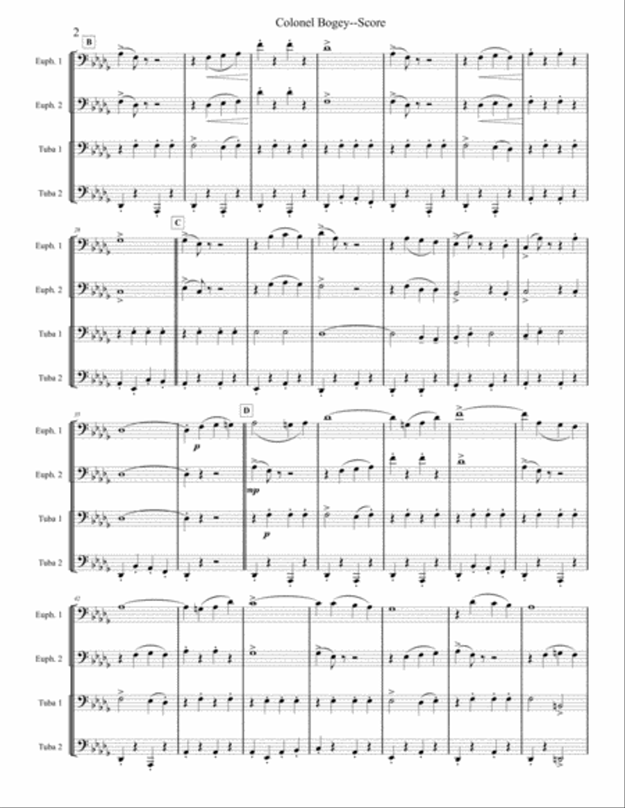 Col. Bogey March - Tuba/Euphonium Quartet Col. Bogey March - Tuba/Euphonium Quartet Brass Ensemble scores gallery preview page 2