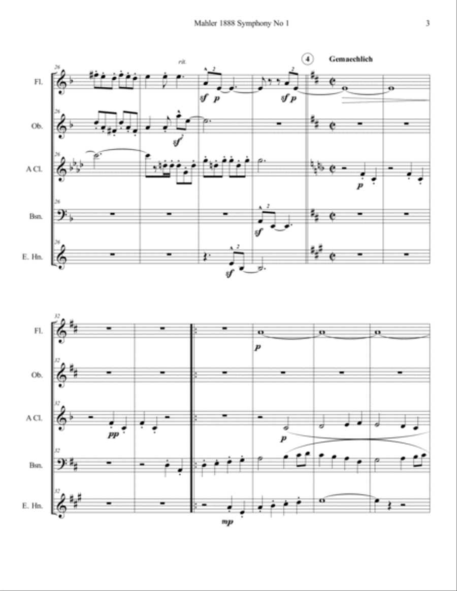 Mahler 1888 Symphony No 1 1st Movement Themes Woodwind Quintet Score and Parts Woodwind Quintet scores gallery preview page 3