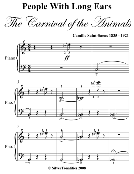 People With Long Ears Carnival of the Animals Easy Piano Sheet Music