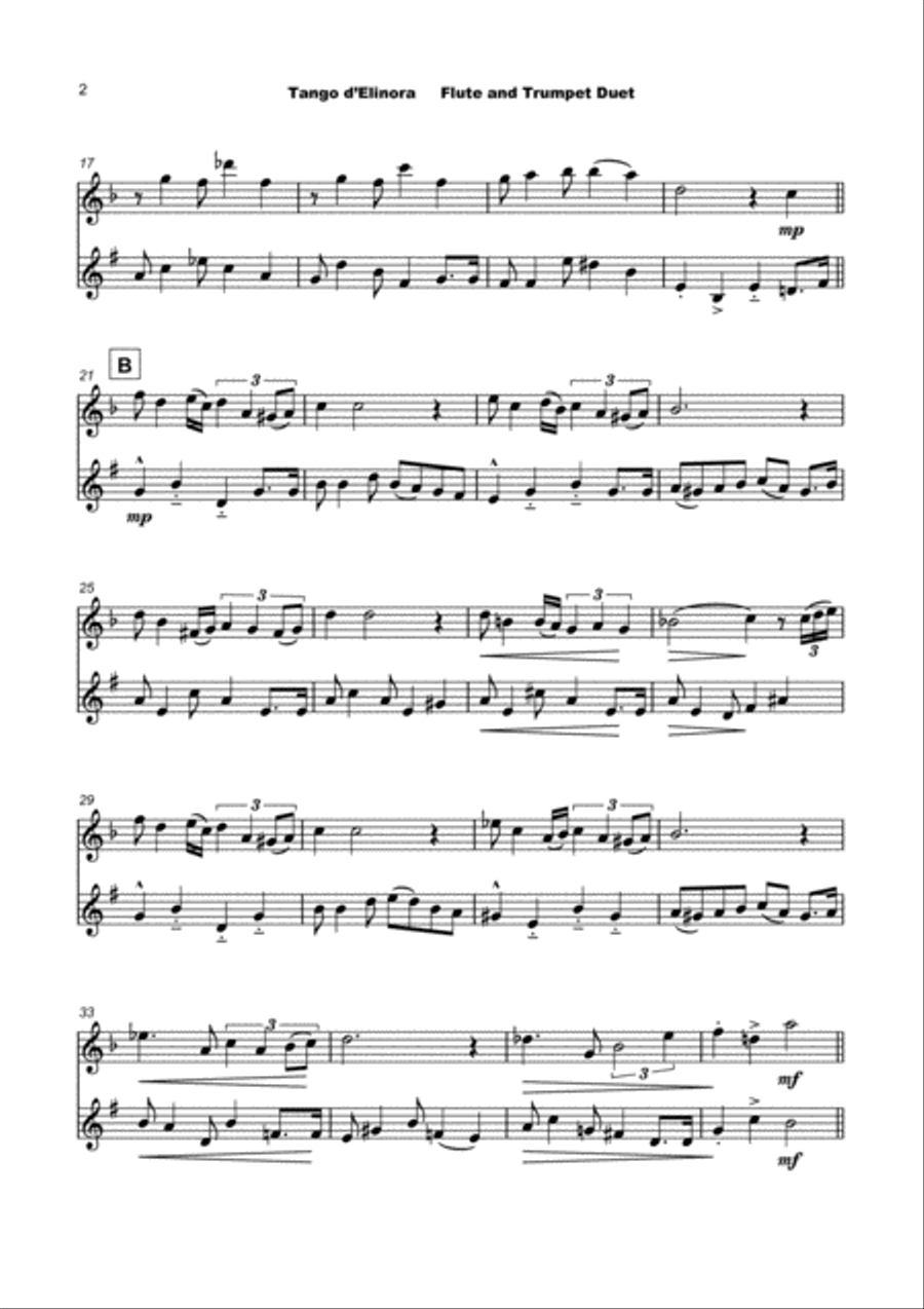 Tango d'Elinora, for Flute and Trumpet Duet Flute scores gallery preview page 3
