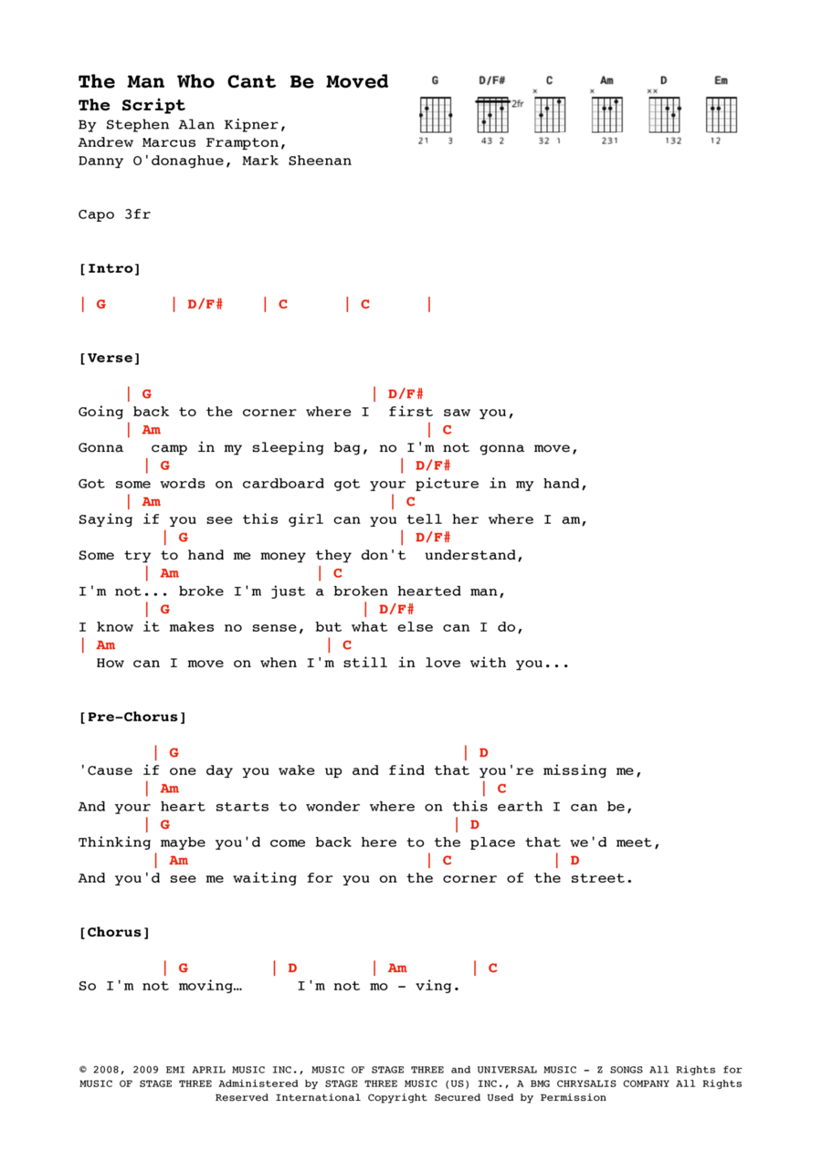 The Man Who Can't Be Moved Electric Guitar scores gallery preview page 1