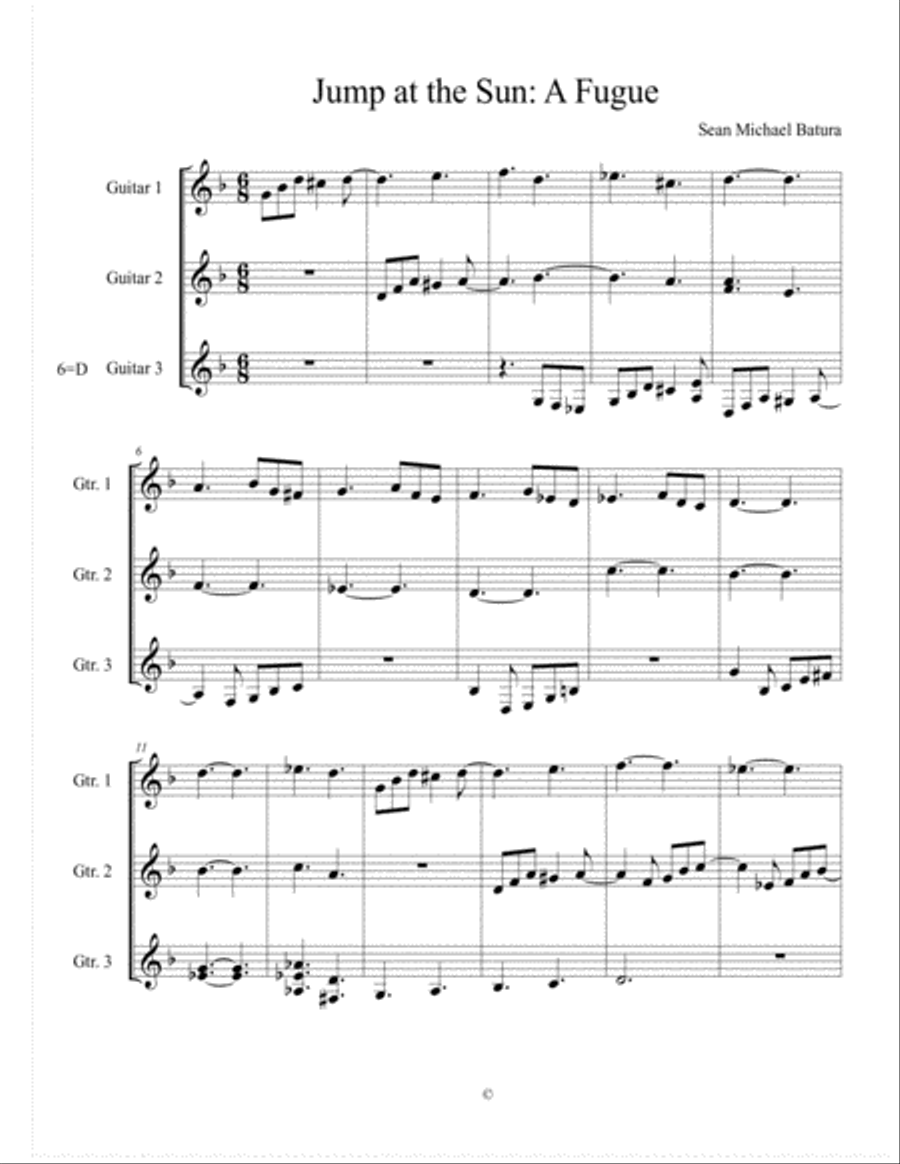 Jump at the Sun: A Fugue (for three guitars) Classical Guitar scores gallery preview page 3