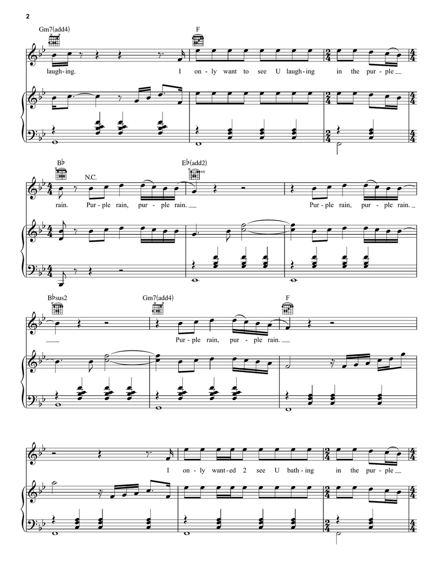 Purple Rain Piano, Vocal, Guitar scores gallery preview page 2