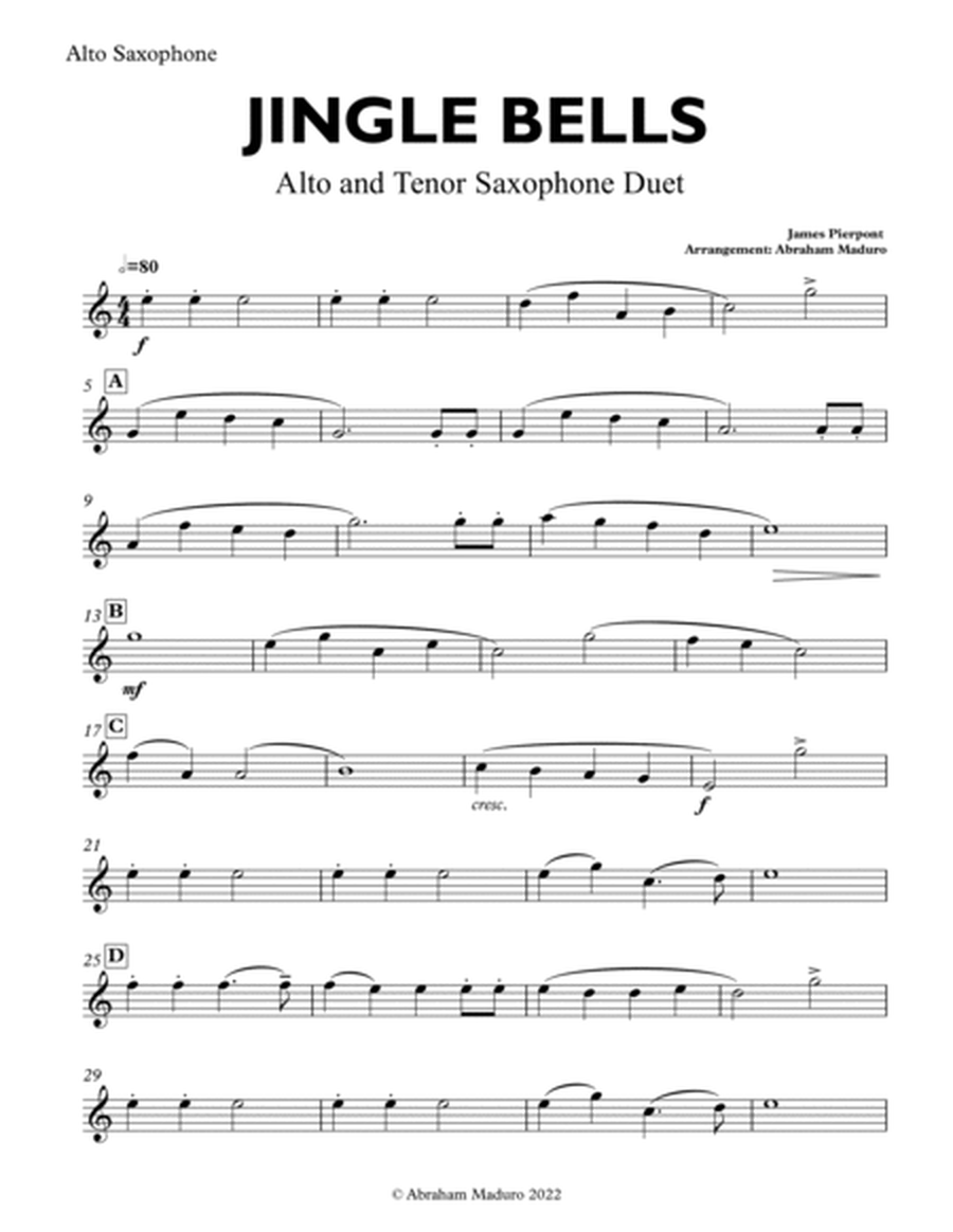 Jingle Bells Alto and Tenor Saxophone Duet image number null