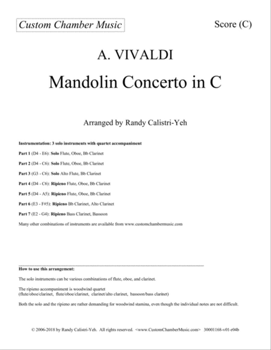 Vivaldi Mandolin Concerto (3 solo woodwinds with woodwind quartet)