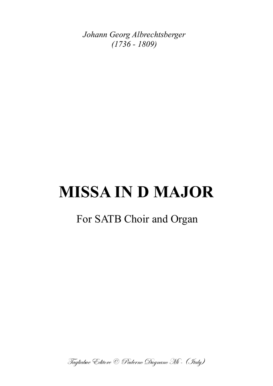 MISSA IN D MAJOR. Albrechtsberger J.G. For SATB Choir and Organ. With parts - Score Only 4-Part scores gallery preview page 1