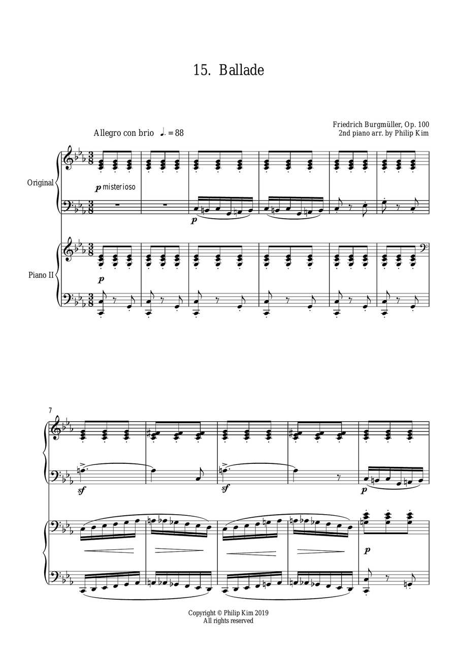 15. Ballade 25 Progressive Studies Opus 100 for 2 pianos Friedrich Burgmüller Piano Method scores gallery preview page 1