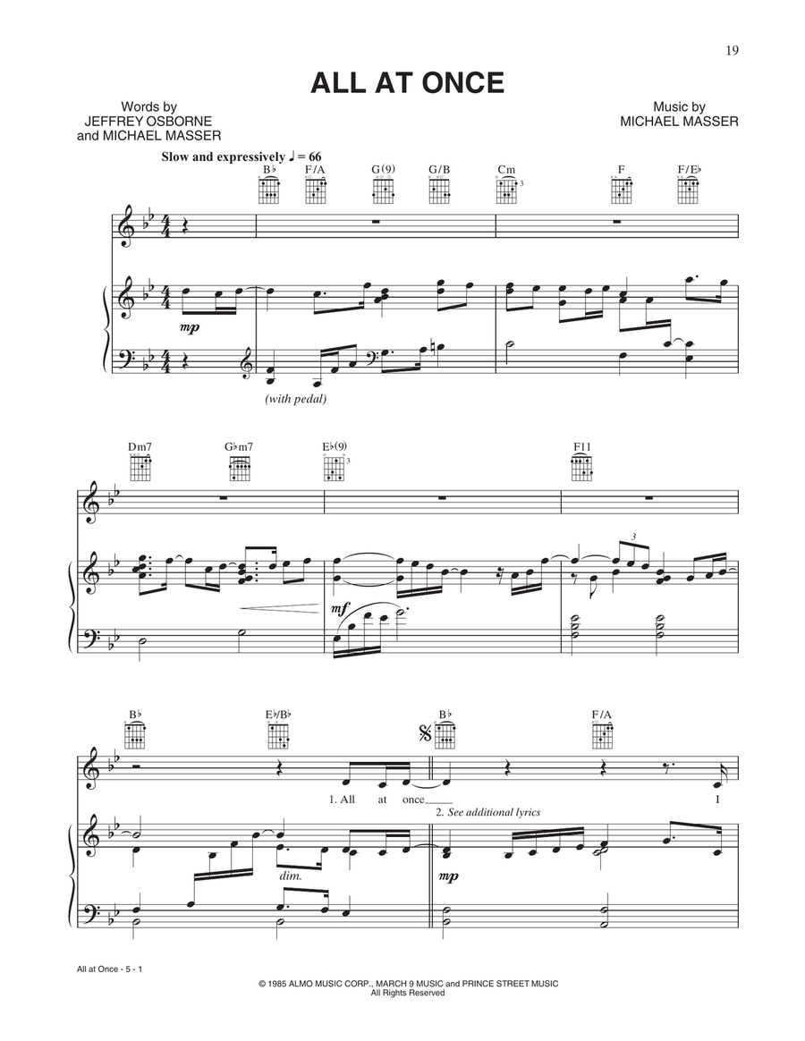 All At Once All At Once Piano, Vocal, Guitar scores gallery preview page 1