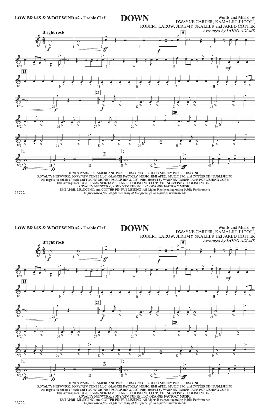 Down: Low Brass & Woodwinds #2 - Treble Clef
