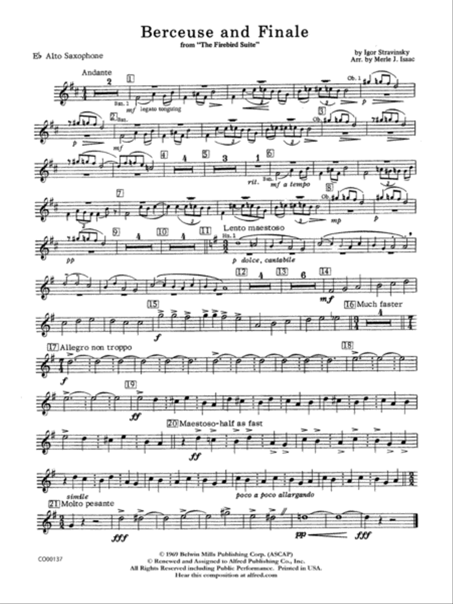 Berceuse and Finale (from the Firebird Suite): E-flat Alto Saxophone Full Orchestra scores gallery preview page 1