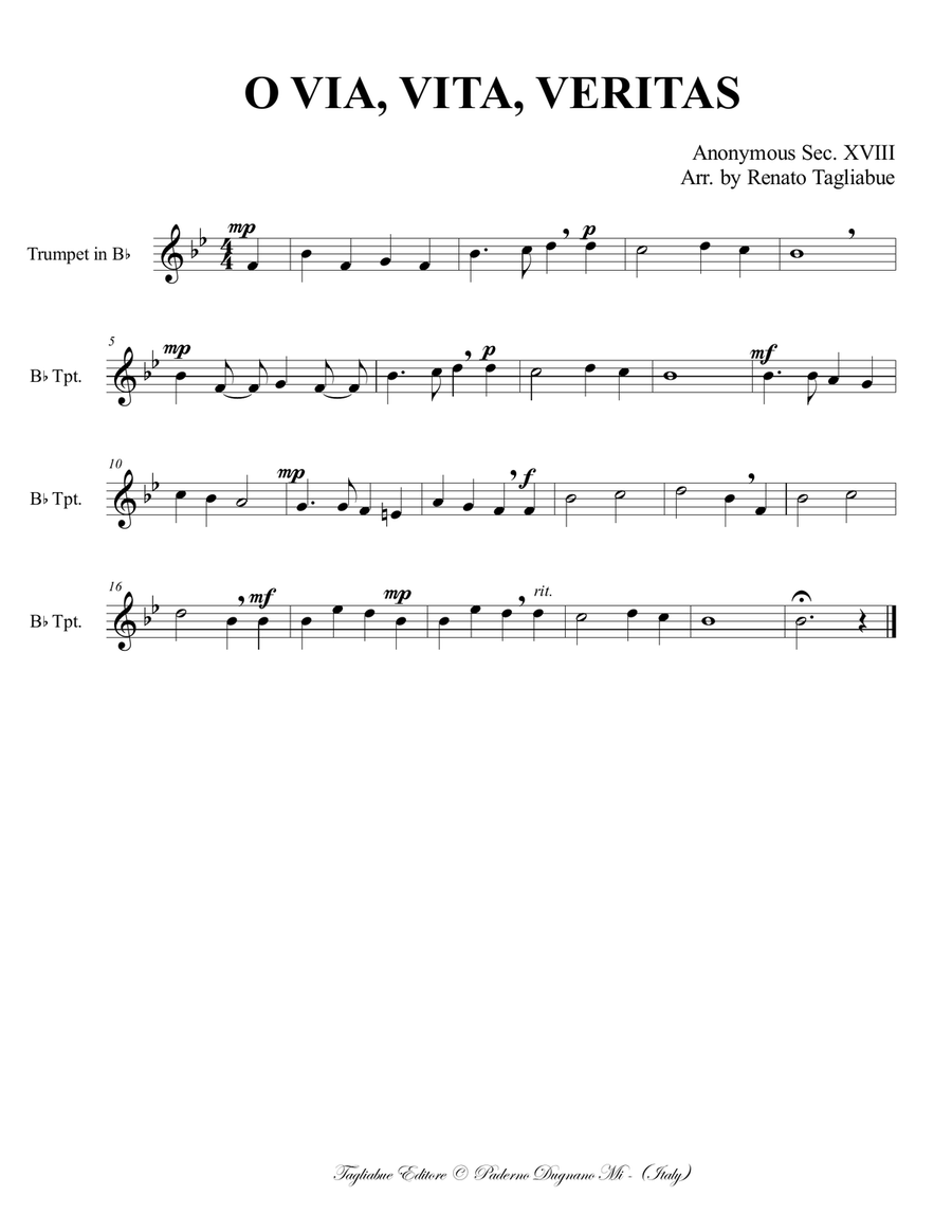 O VIA, VITA, VERITAS - Arr. for Brass Quintet with parts Brass Quintet scores gallery preview page 3
