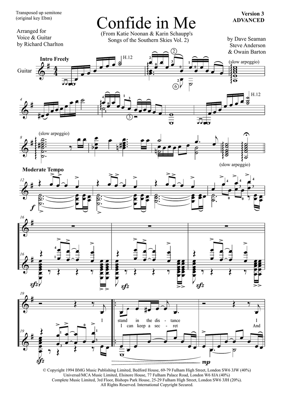 Confide In Me Piano, Vocal scores gallery preview page 1