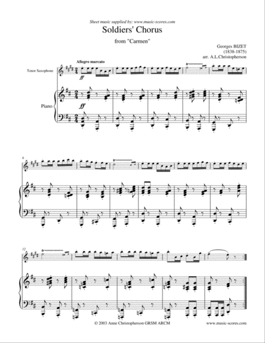Soldiers Chorus from Carmen - Tenor Sax and Piano Choir scores gallery preview page 1