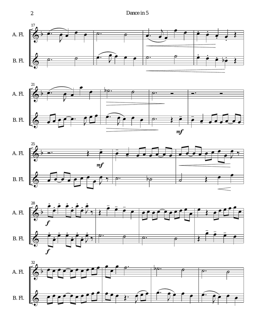 Dance in 5 for alto and bass flutes Flute Solo scores gallery preview page 2