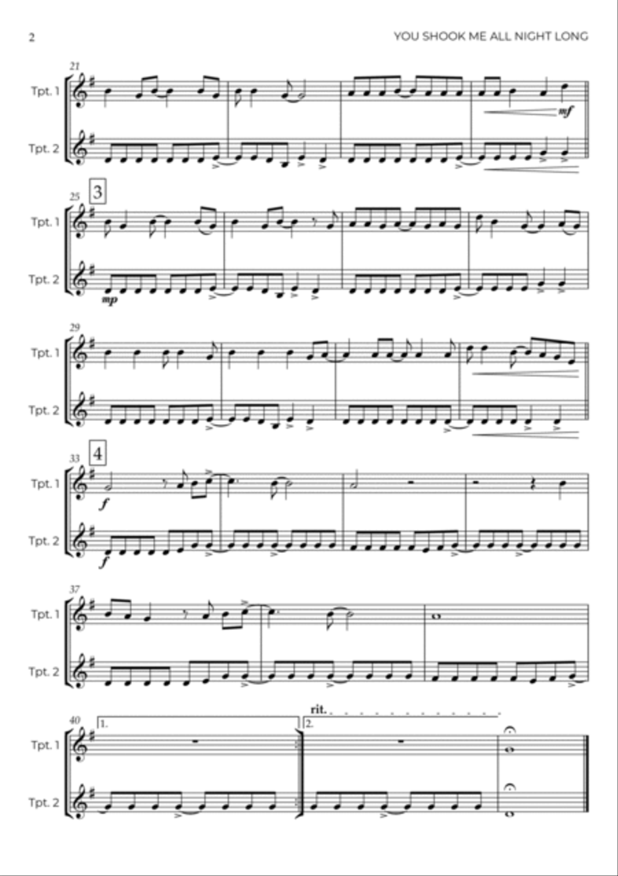 You Shook Me All Night Long Trumpet Duet scores gallery preview page 3