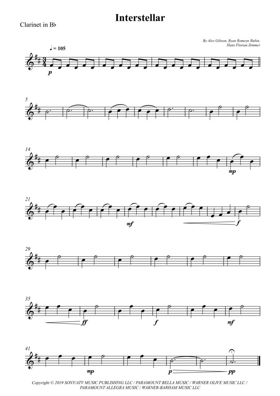 Interstellar B-Flat Clarinet scores gallery preview page 1