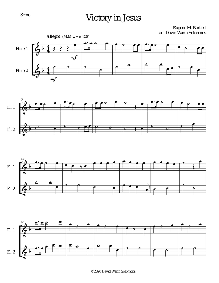 Victory in Jesus arranged for 2 flutes Flute Duet scores gallery preview page 1