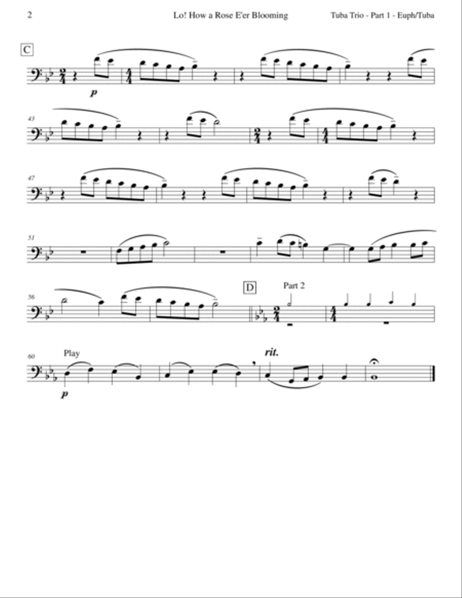 Lo! How a Rose E'er Blooming (Tuba Trio) Brass Trio scores gallery preview page 6