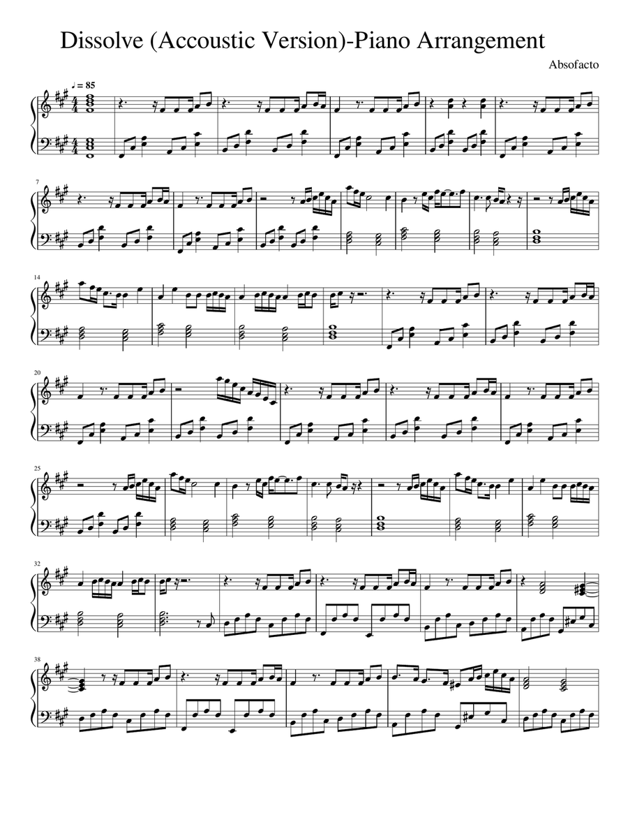 Dissolve Piano Solo scores gallery preview page 1