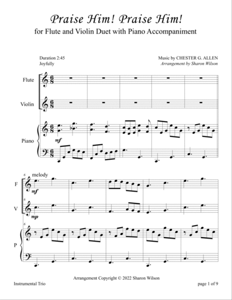 Praise Him! Praise Him! (for Flute and/or Violin Duet with Piano Accompaniment) image number null