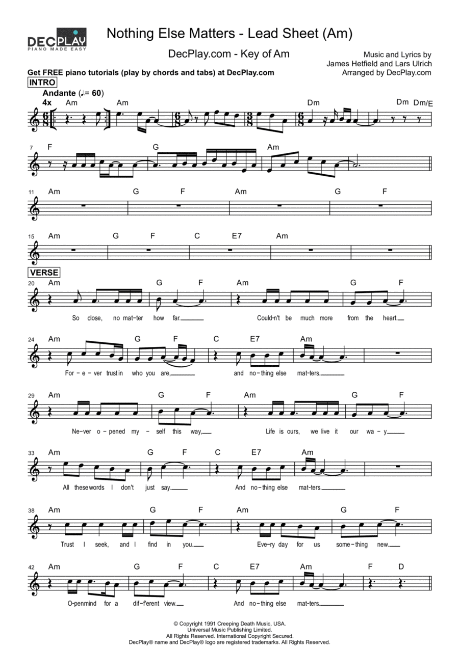 Nothing Else Matters Nothing Else Matters Piano scores gallery preview page 1