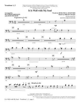 Book cover for It Is Well with My Soul (arr. Heather Sorenson and Jesse Becker) - Trombone 1 & 2