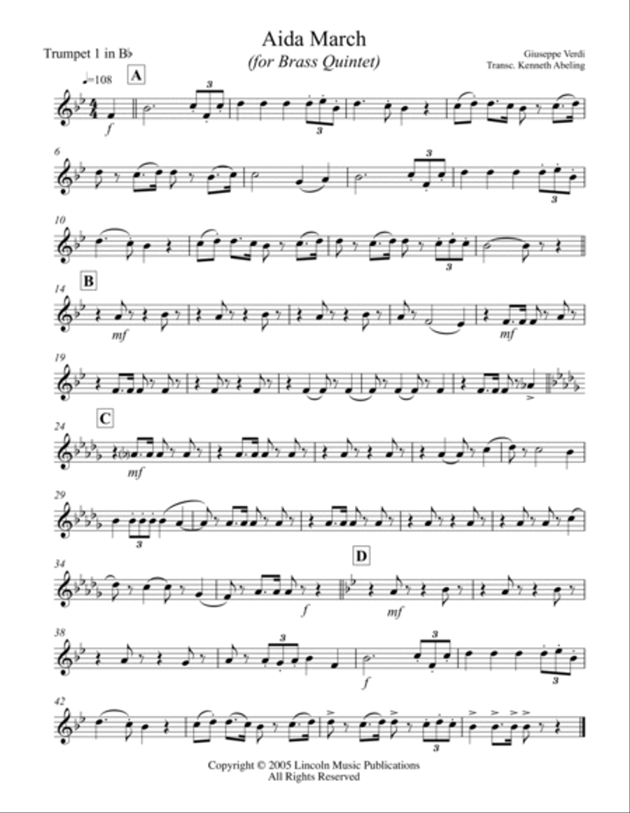 March – Aida March (excerpt from Triumphal March) (for Brass Quintet) Brass Quintet scores gallery preview page 5
