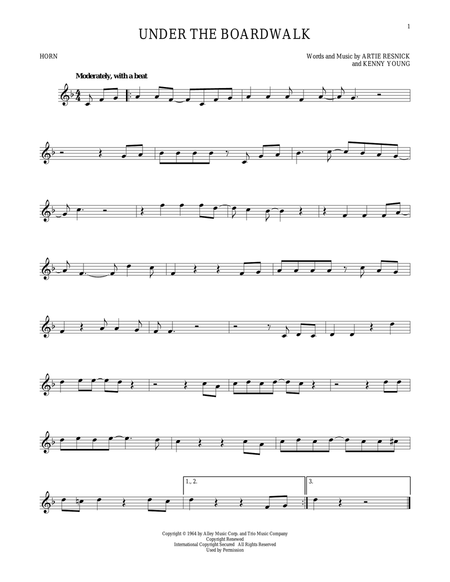 Under The Boardwalk Horn Solo scores gallery preview page 1