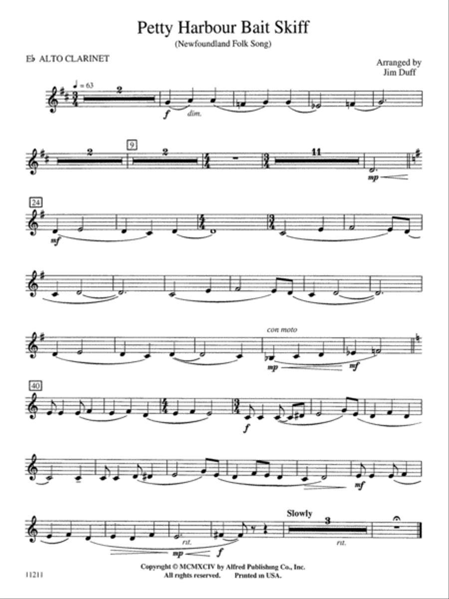 Petty Harbour Bait Skiff: E-flat Alto Clarinet Concert Band scores gallery preview page 1