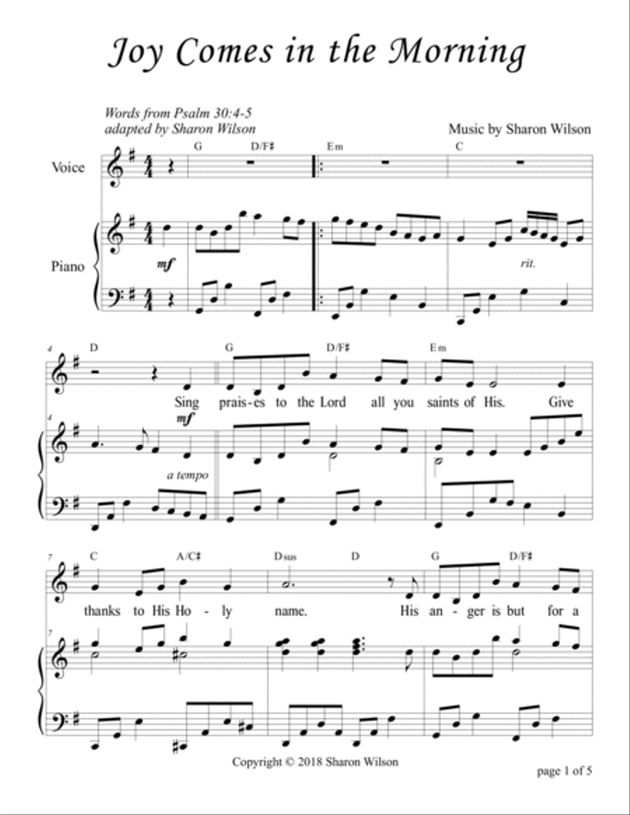Joy Comes in the Morning (Psalm 30) Voice scores gallery preview page 4