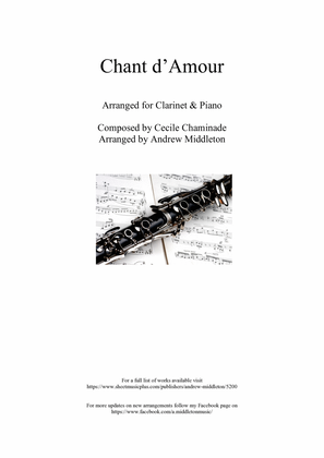 Book cover for Chant d'amour arranged for Clarinet and Piano